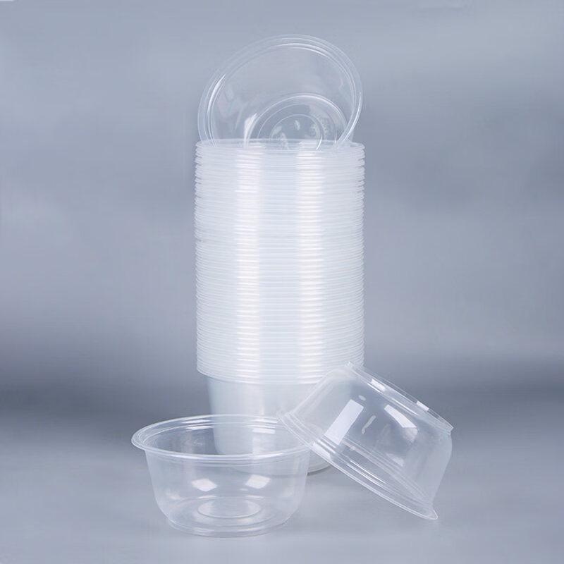 HUIWEN Disposable Round 4-Compartment Meal Containers with Lids, 300 Sets