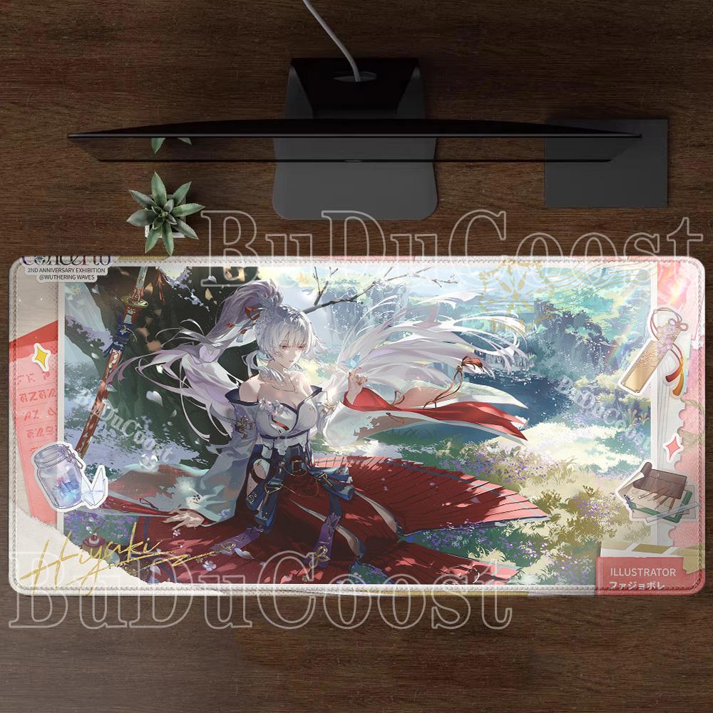 Gaming Wuthering Waves Hiyuki Mousepad Gaming Office Keyboard XXL Mouse Pad Anime Sexy Girl Rubber HD Printing Overlock Desk Mat