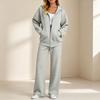 Women's Casual Two Piece Outfit with Zipper Cardigan and Long Pants for Fall Winter