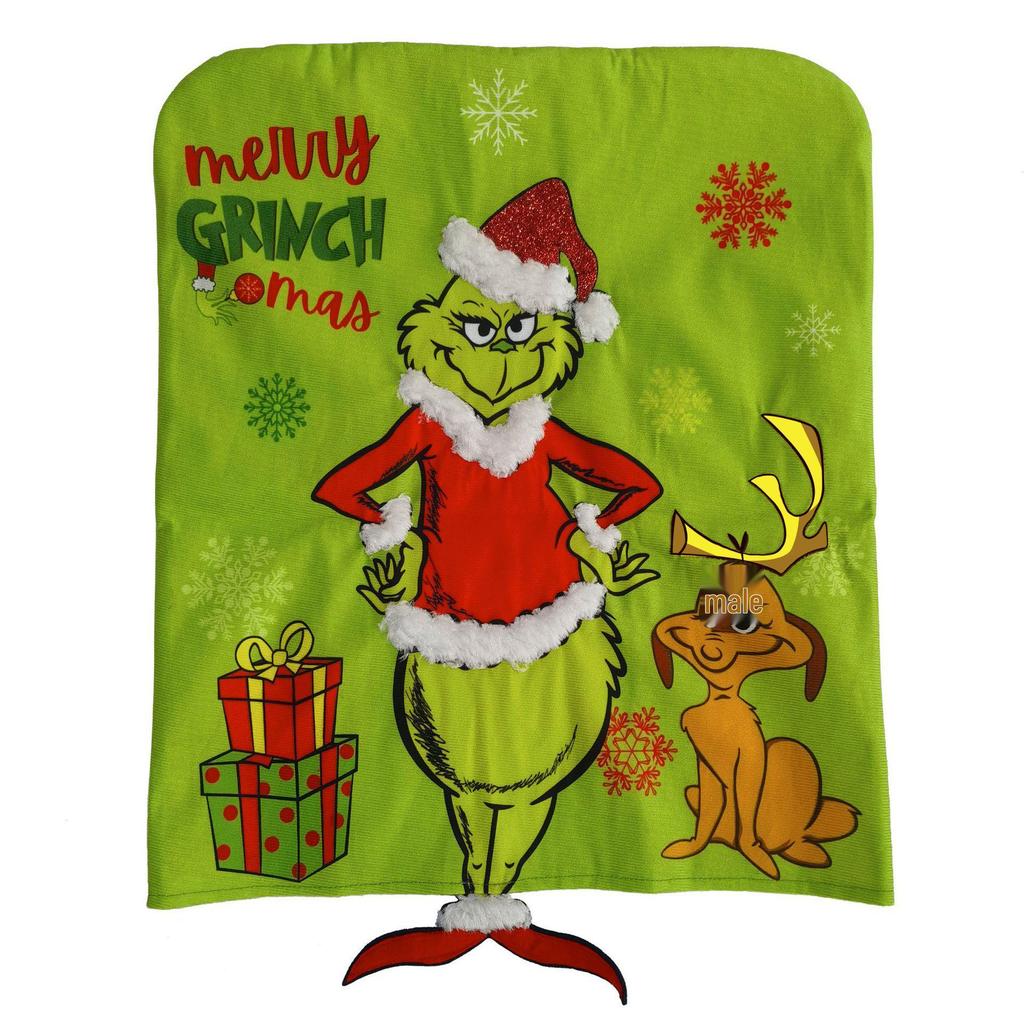 Grinch Chair Back Covers: Christmas Table Decorations Set