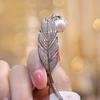Bo Xin Yun Elegant Zircon & Freshwater Pearl Leaf Brooch Pin for Jackets & Coats