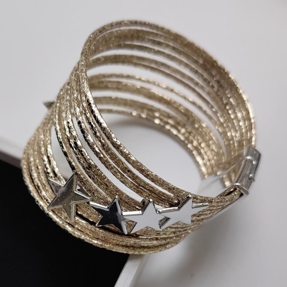 Fashion Multi-layer Leather Bracelet Glitter Filled Stars Charm Magnetic Buckle Bracelet Slim Strips Handmade Wrap Bracelet