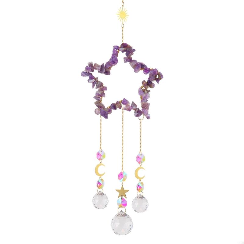 62KD Natural for raw Stone Amethyst Light Crystal Wind Chimes Pendant Dream Rainbow