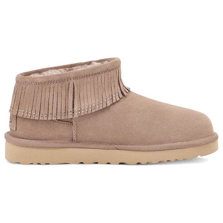 UGG Classic Ultra Mini Fringe Bling Vintage Plush Ankle Snow Boots Women boots Beech 1121576-BCHW