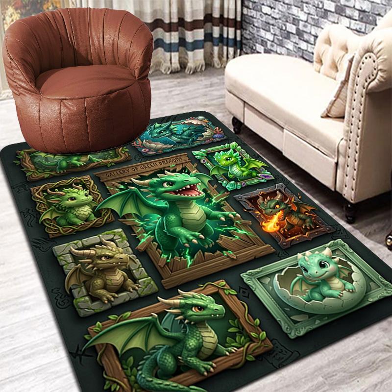 Green Dragon Gallery Pattern Rug Floor Mat for Living Room or Bedroom Soft and Comfortable Carpet a Gift for Birthday and Holiday.