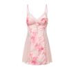 Women's Satin Sheer Mesh Butterfly Print Push Up Padded Backless Sleep Dress with Robe Lounge Set