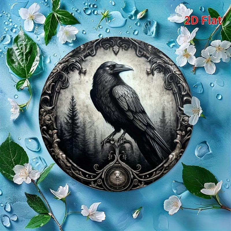 Vintage Crow Wreath Round Aluminum Sign