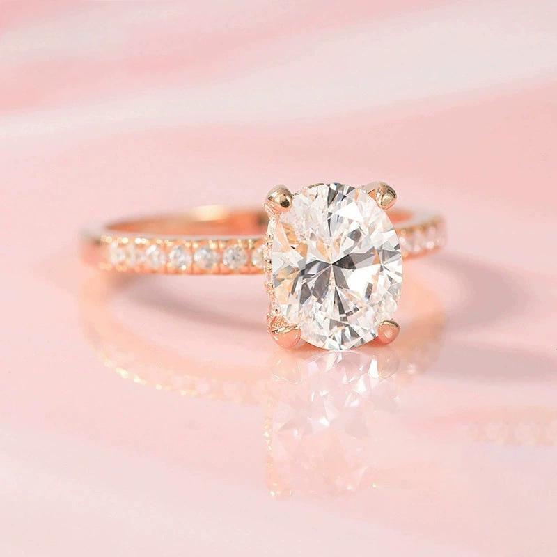 Arvaleff S952 Silver Ring with Pigeon Egg 3ct Diamond & 8x10 Oval Cubic Zirconia - European & American Style