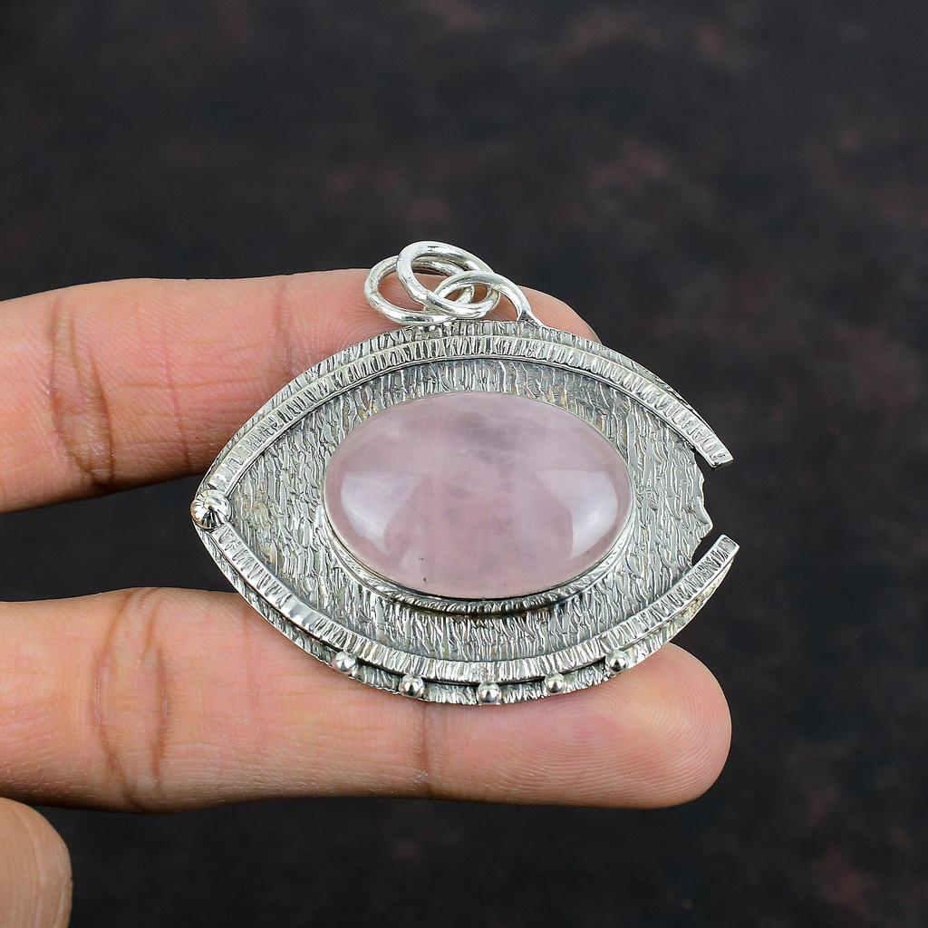 Ciondolo Pietra Preziosa Quarzo Rosa Ciondolo in Argento Sterling 925 Gioielli Fatti a Mano Ciondolo Statement Ciondolo Elegante Gioielli in Argento Regali di Anniversario