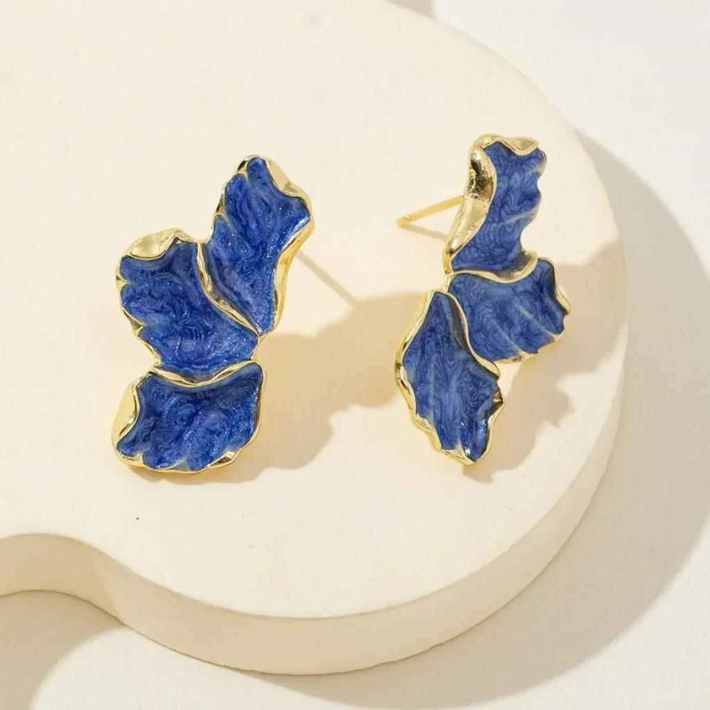 LATS New Design French Irregular Petal Stud Earrings for Women Korean Fashion Earring Birthday Party Trendy Zircon Gifts