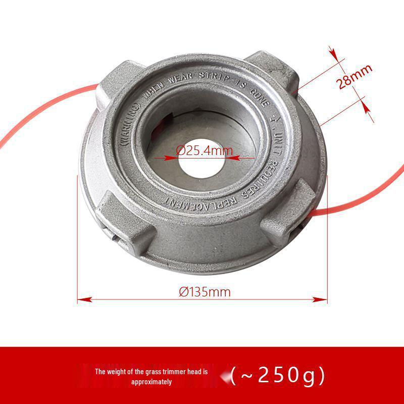 Cap de mașină de tuns iarba universal rezistent la uzură: Carcasă groasă din aluminiu cu fir de tuns din nailon și sârmă de oțel.