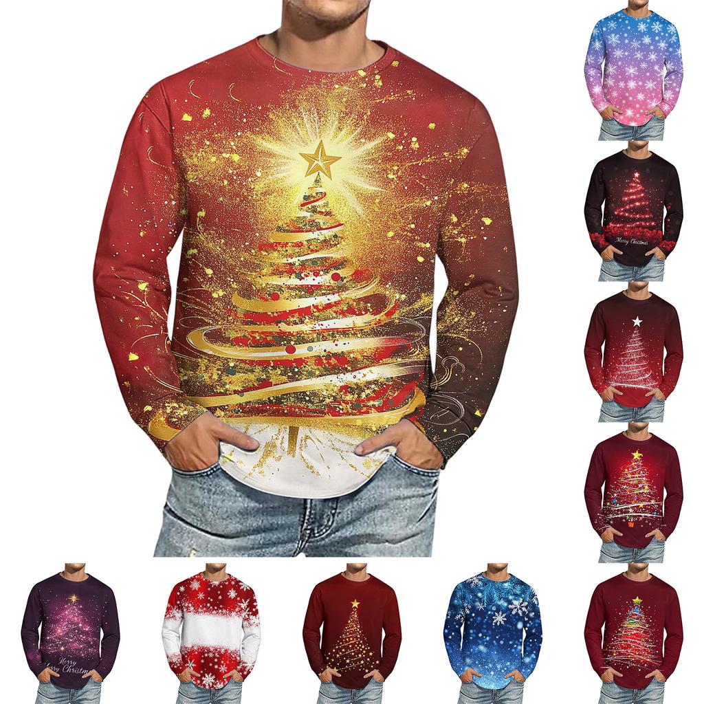 Men's Christmas Printed Imitation Cotton Long-sleeved Shirt