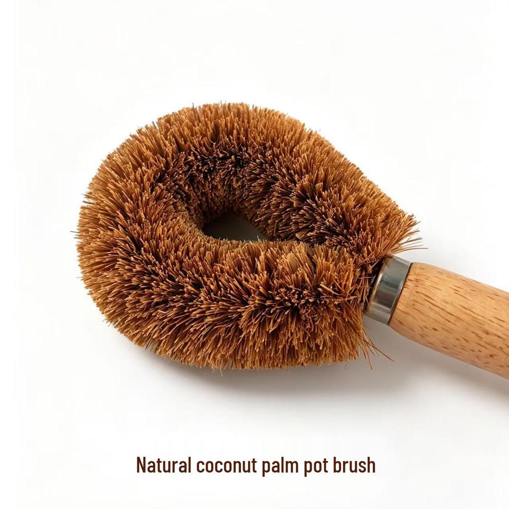 Eco-Friendly Coconut Bristle Long Handle Brush - Multi-Purpose Kitchen, Dishwashing, Pot & BBQ Cleaning Tool