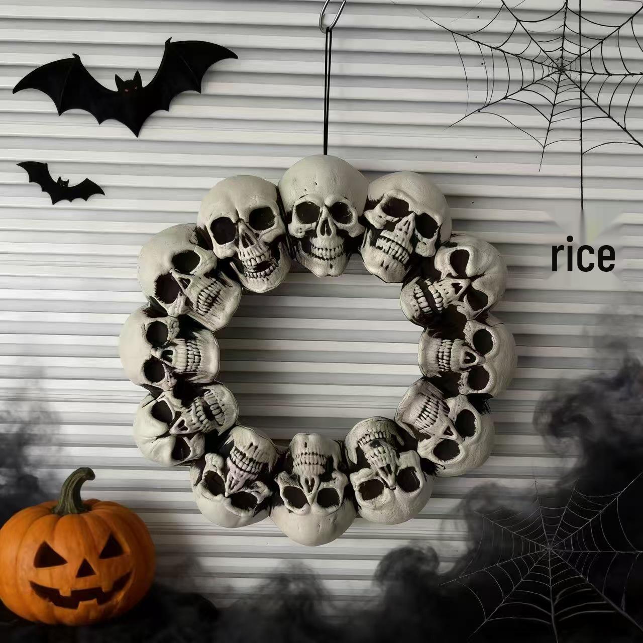 Luminous Halloween Skull and Spider Web Wreath Ornament Spider Cotton Skull Atmosphere Props