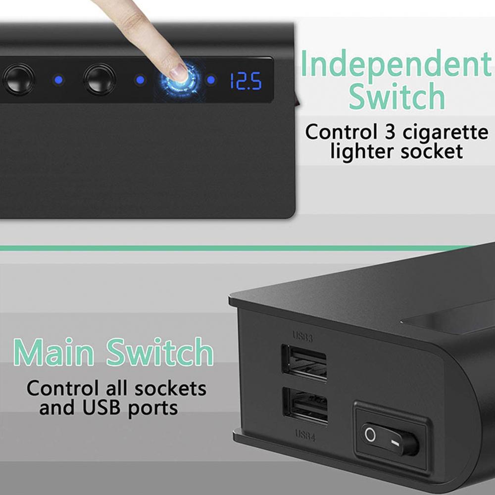 180w Car Charger Adapter Car Cigarette Lighter Socket Splitter 4 USB Ports Fast Charging Qc3.0 for Cars Trucks Suv