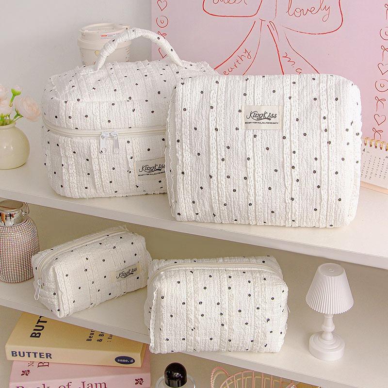 Quilted Dot Makeup Bag for Women Girl Small Large Lipstick Brush Cosmetic Pouch Case Portable Mini Wallet Coin Purse Bags