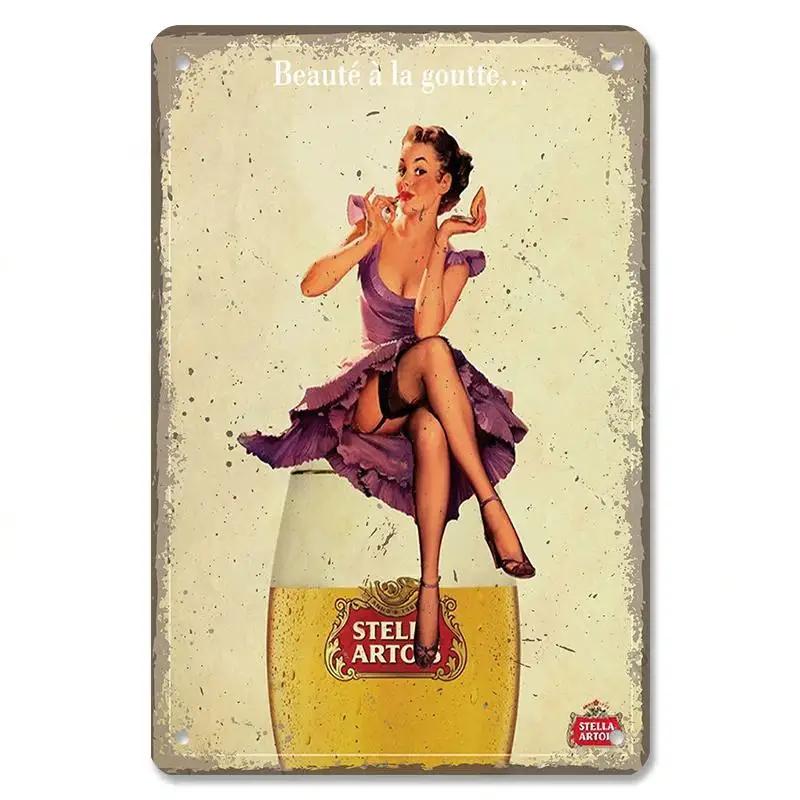 Vintage Metal Sexy Girl Pin Up Girls Plaque Tin Signs Cola Beer Airplane Metal Poster Retro for Bar Pub Club Home Wall Art Decor