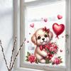 Dog Holding Flowers and Hearts Static Cling Window Stickers No Glue Needed for Bedroom Living Room Balcony Removable Reusable