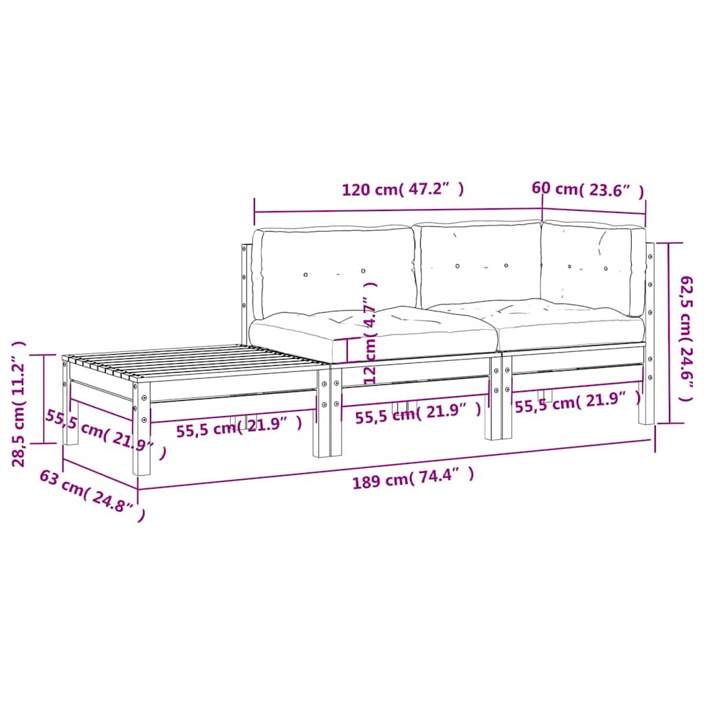 Garden Sofa with Cushions and Footstool Solid Douglas Fir Wood