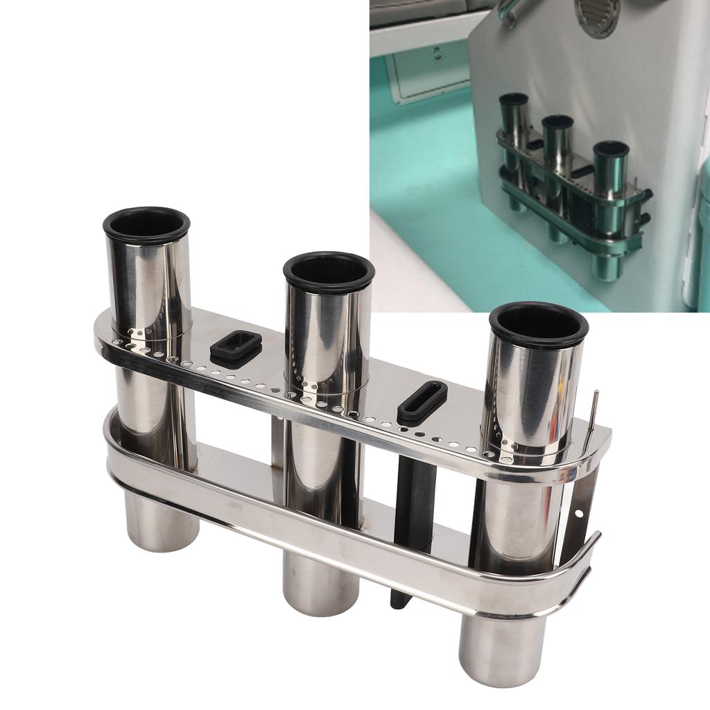 Fishing Rod Holder Marine Stainless Steel 3 Tube Link Rod Holder Rod Pod with Toolbar for Marine Yacht Boat Truck RV