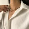 Popular Item Jewelry Simple Imitation Pearl Two-color Splicing OT Buckle Necklace Fashion Street Shot Short Collarbone Chain