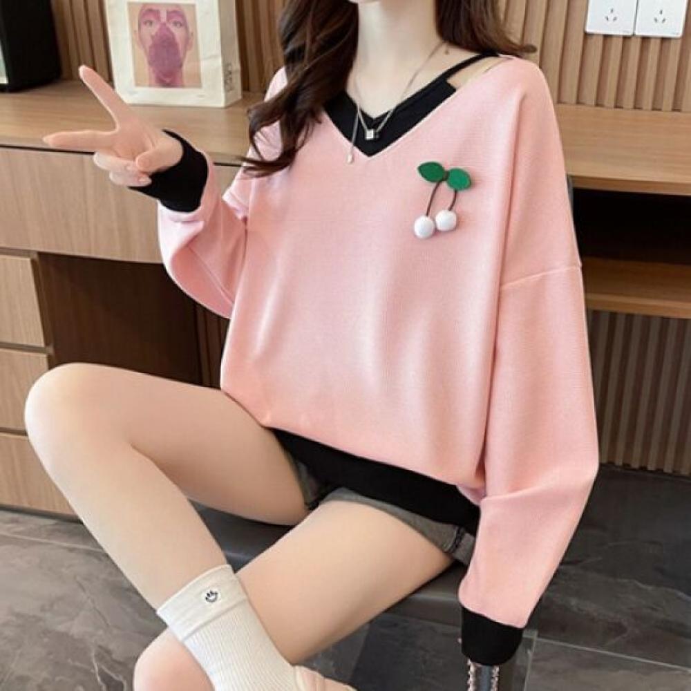 NaVaVa Women 2 In 1 Cherry V Neck Long sleeVe Sweatshirt Nt1326