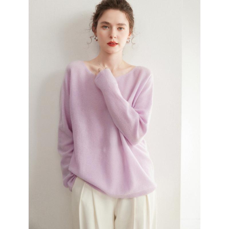 Women's Seamless Cashmere Loose Knit Sweater - Round Neck Pullover, Versatile Thin Wool Top