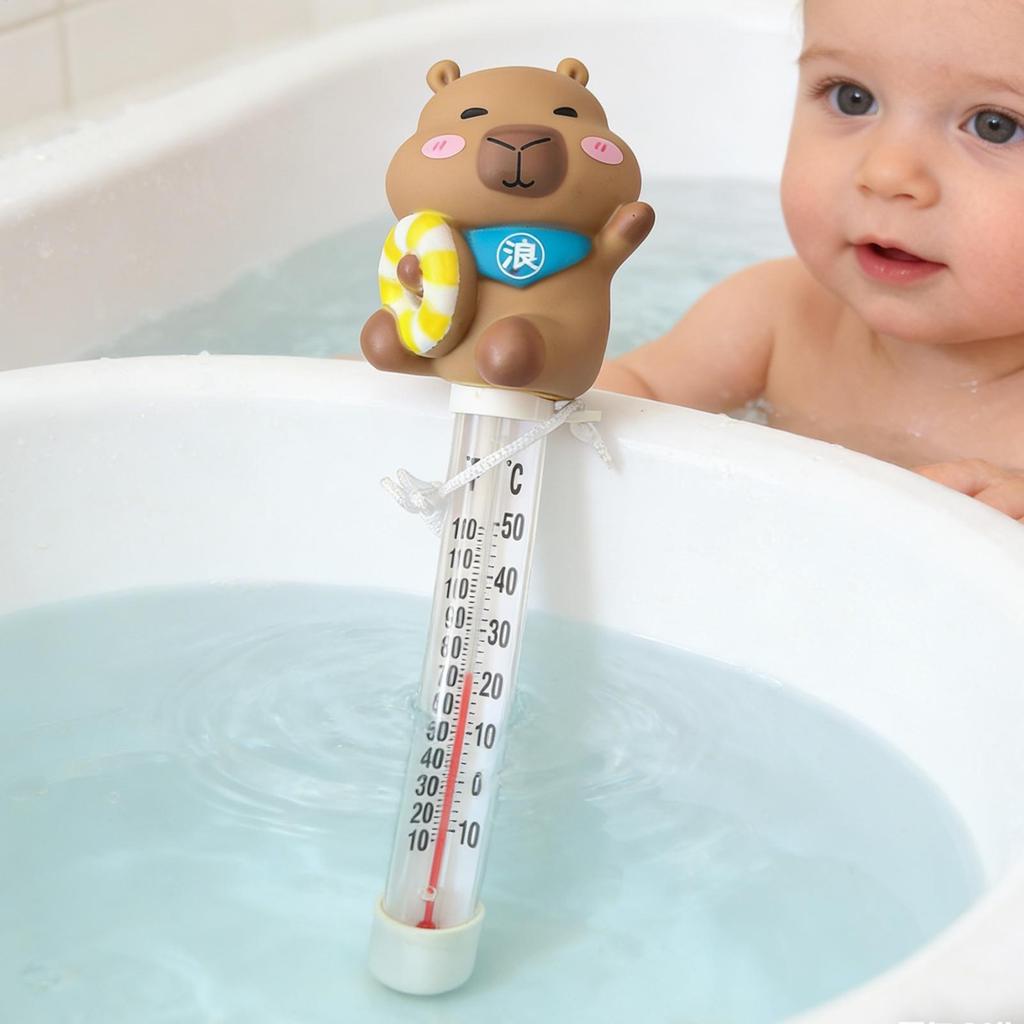 Pool Floating Thermometer With String Rubber Capybara Floating Water Thermometer For Hot Tub Swimming Pools Spas Hot Tubs
