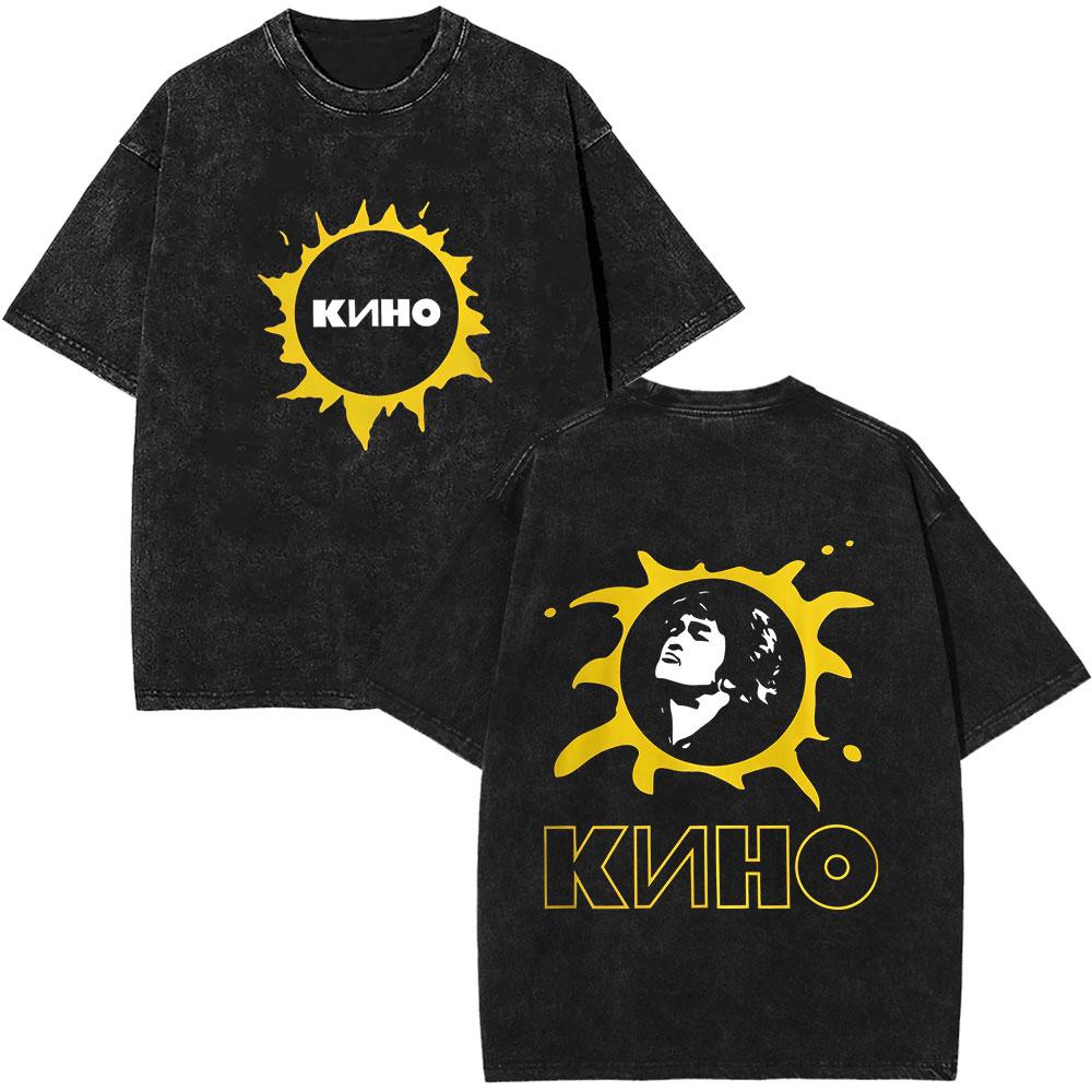 Legendary Russia Rock Band Viktor Tsoi Kino Vintage Washed Tshirts Men Women Clothing Fashion Oversized Cotton Casual T Shirt
