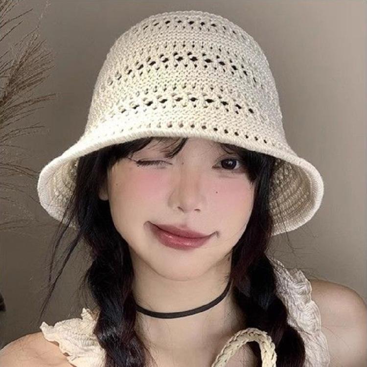 Cotton Yarn Crochet Bucket Hat Soft Breathable Unisex Cap Beach Vacation Sun Cap For Beach Travel Daily Use