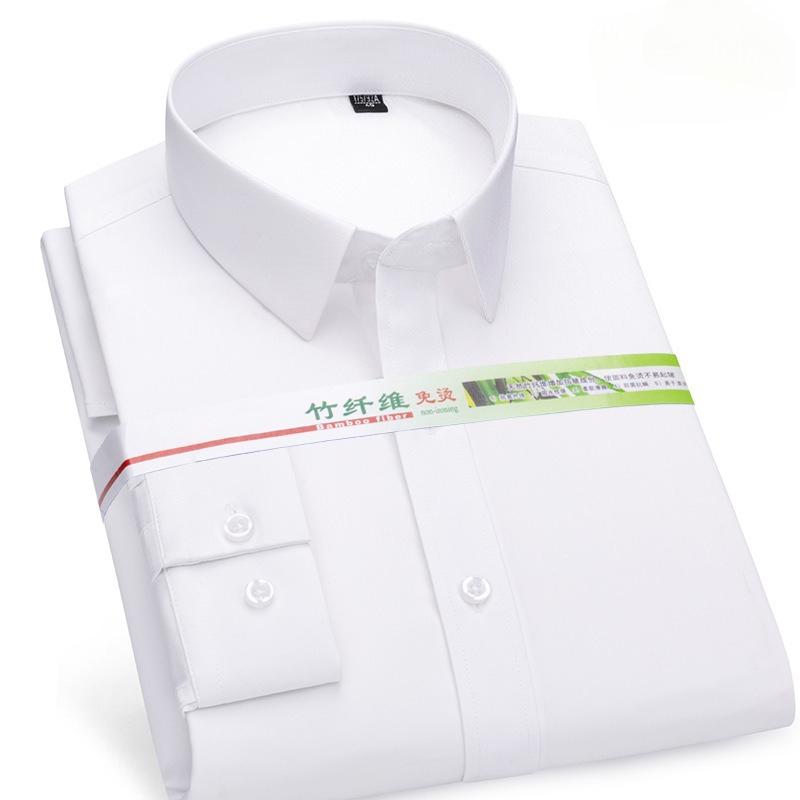 8XL Bamboo Fiber Blue Work White Shirt for Man Long Sleeve Office Business Anti-wrinkle Non-iron Men Shirts Long Sleeve Casual