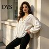 Lockere Bluse Damen Rüschen V-Ausschnitt Bluse, Laternenärmel Festliches Lässiges Oberteil, Profil Falten Einfarbige Hemdbluse für Herbst Dame