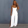 Women Jumpsuit Spaghetti Straps Side High Split Slim Fit Sexy Backless Lace Up Summer Ladies Casual Pants Long Romper Overall Party Wear