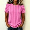 Women's Short Sleeve Raglan Pullover Neck Striped Print Casual Summer Fashionable Blouse Tunic Top for Women Everyday Outfit