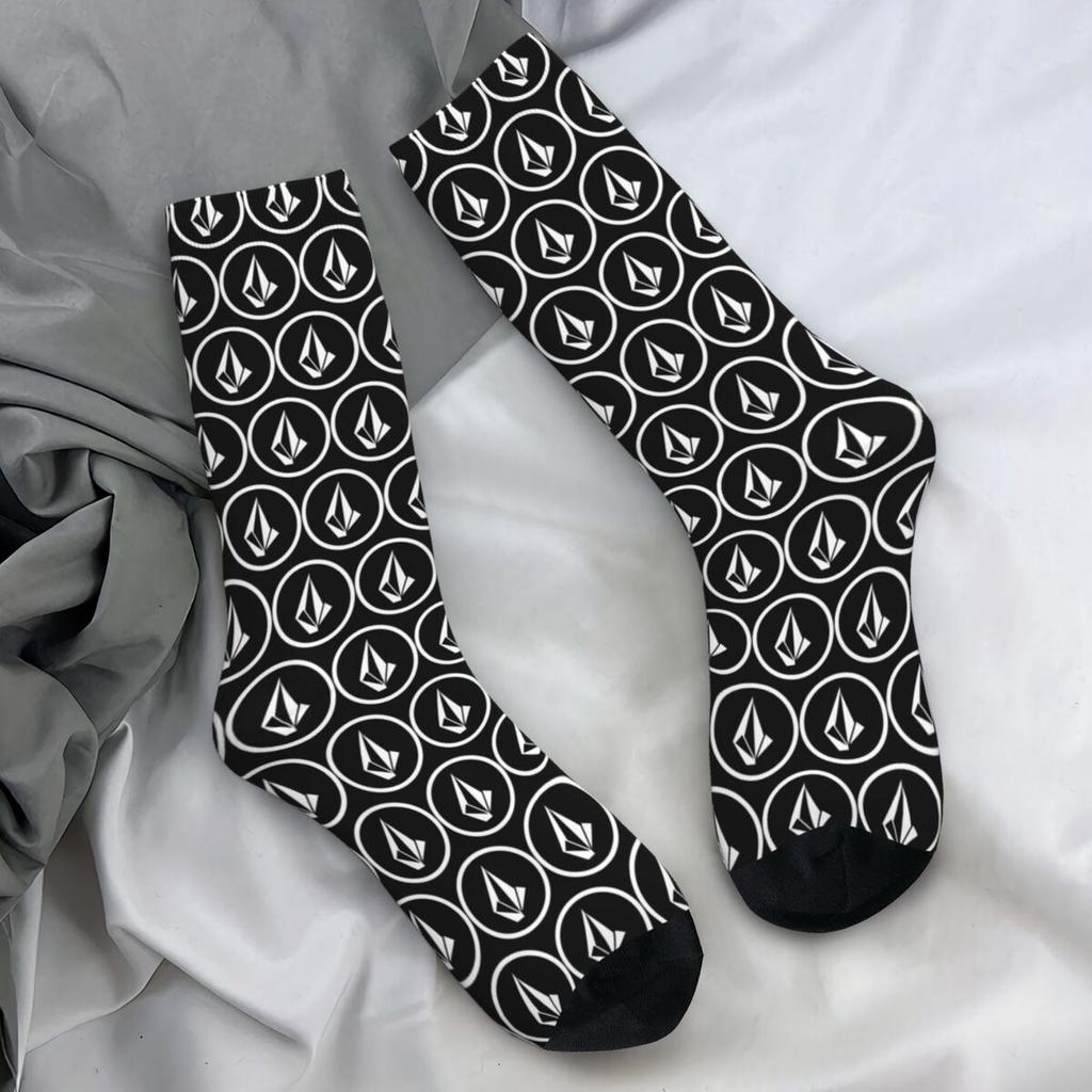 Volcom Logo Socks Diamond Vintage Stockings Unisex Men High Quality Skateboard Socks Autumn Design Anti Slip Socks