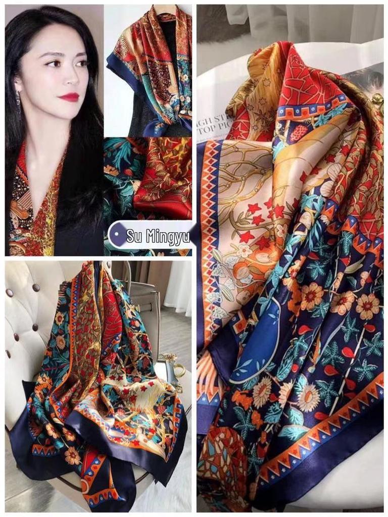 2024 Stylish Korean Brocade Silk Scarf for Women - Versatile Spring/Autumn Shawl