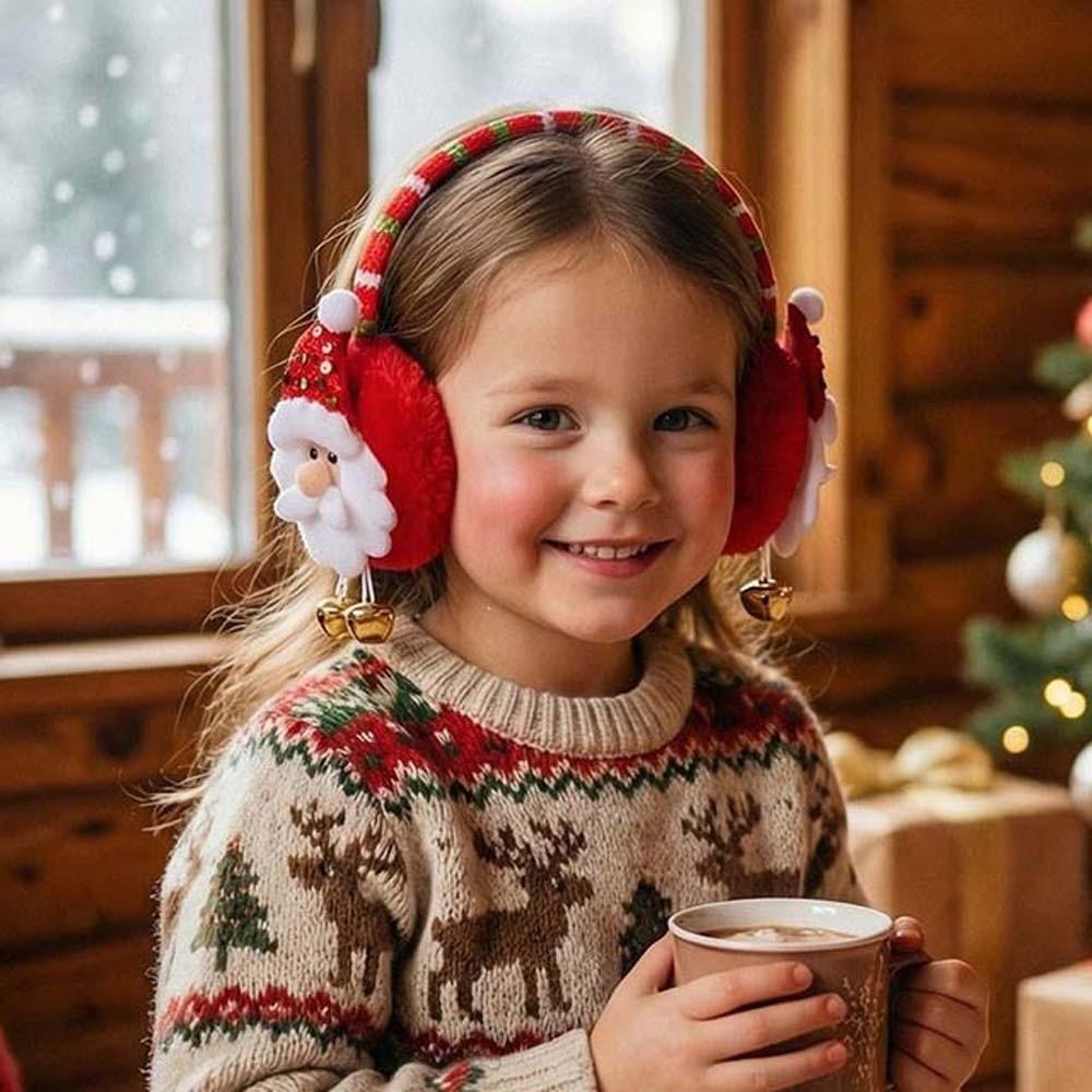 Sequin Detail Christmas Plush Earmuff Soft Fabric Cartoon Santa Headband Cute Lovers