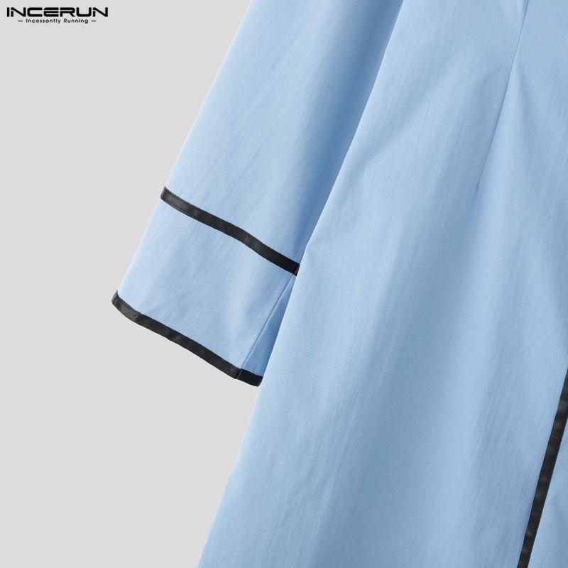 INCERUN Pánské klopové sako s dlouhým rukávem, prošívané, s otevřeným předním dílem, dlouhé blejzrové kabáty