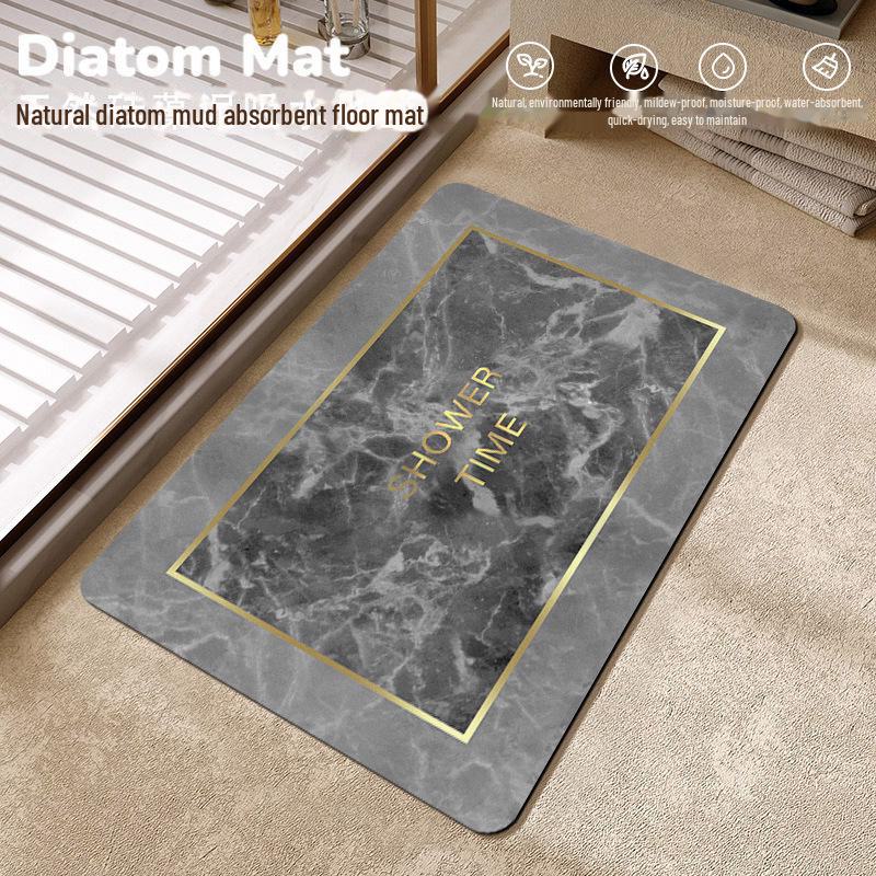 Luxurious Marble Pattern Diatom Mud Bath Mat - Absorbent, Non-Slip, Washable