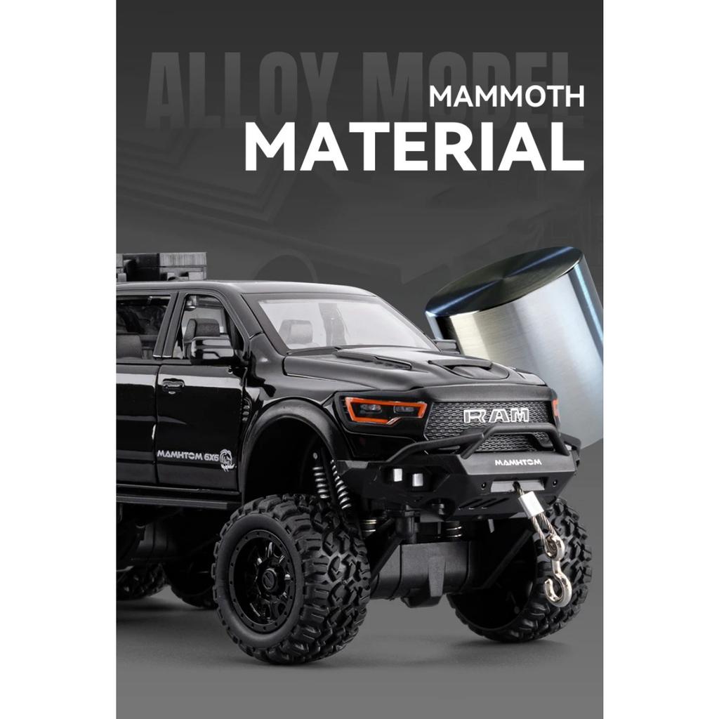 1/24 Scale Dodge Mammoth RAM 1000 TRX 6x6 Pickup Metal Alloy Diecast Model Car Outdoor Decoration Ornament Holiday Gift for Boyfriend
