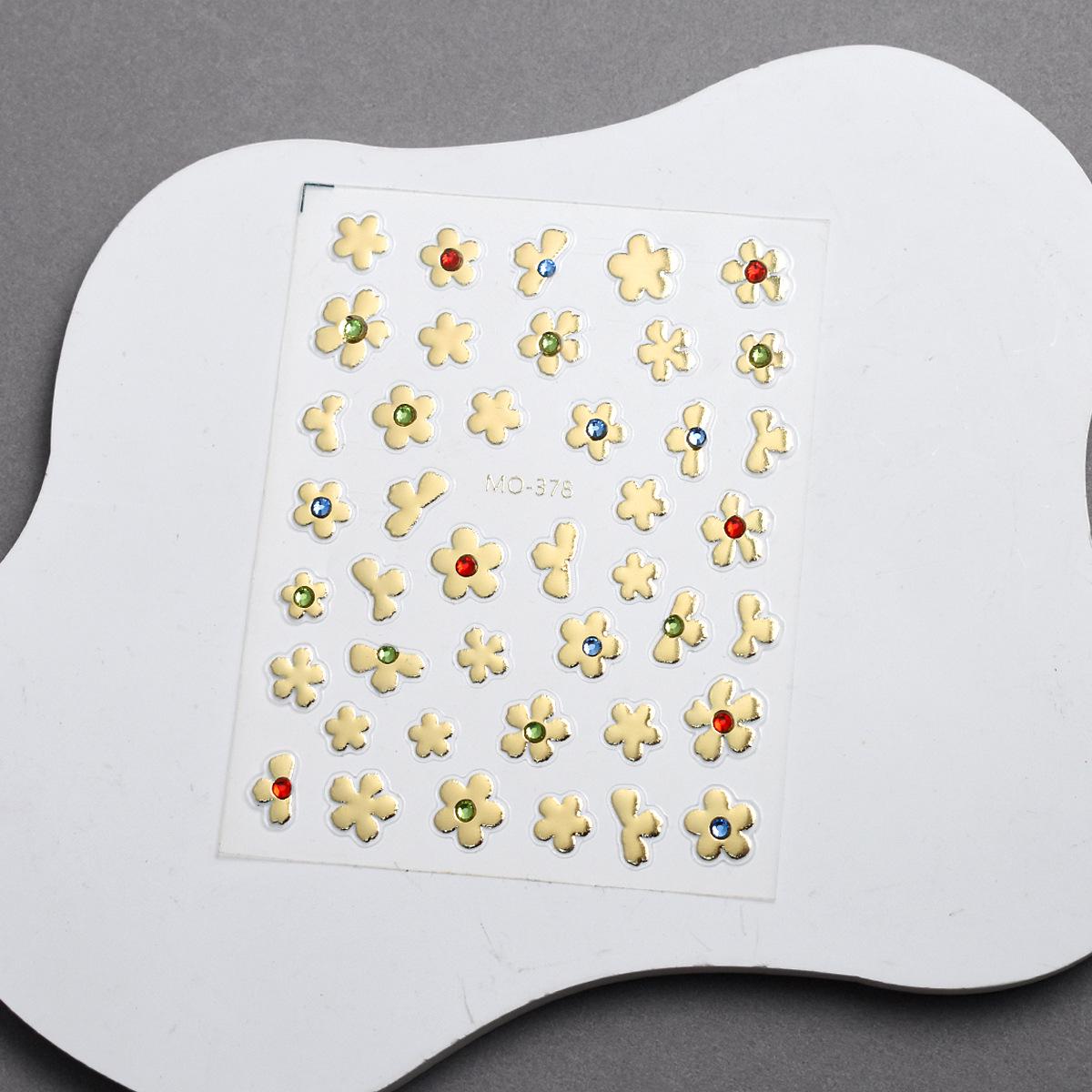 French Style Floral Nail Stickers with Rhinestones Black Gold Embossed Design