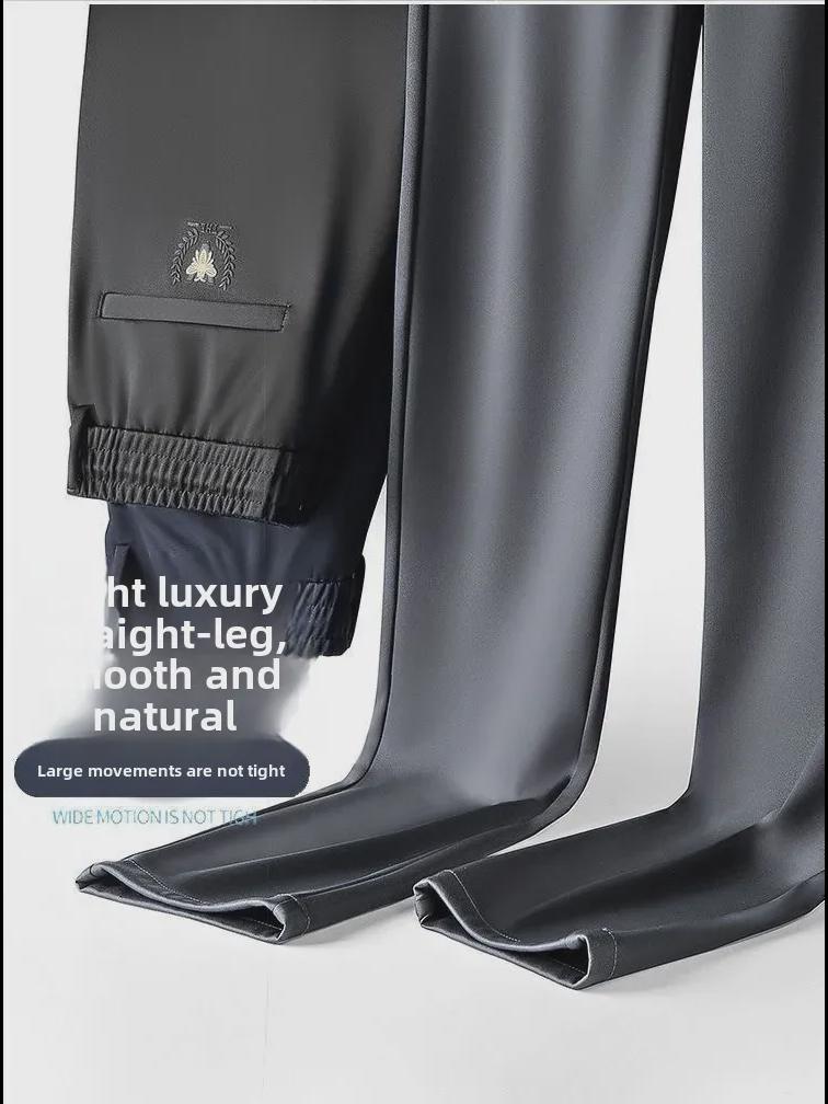 Men's Stretch Casual Plus Velvet Pants - Quick-Drying, Loose-Fit, Straight Trousers for All Seasons