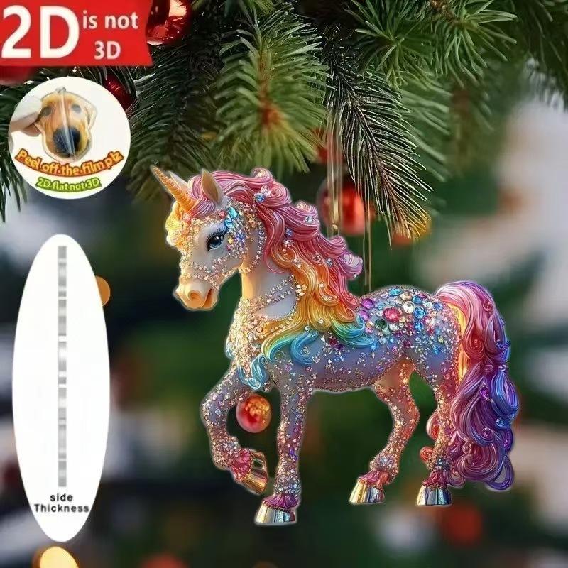 Running Horse Acrylic Decorative Pendant Holiday Christmas Tree 2026 New Year 2D Flat Xmas Pendant Ornament Party Supplies