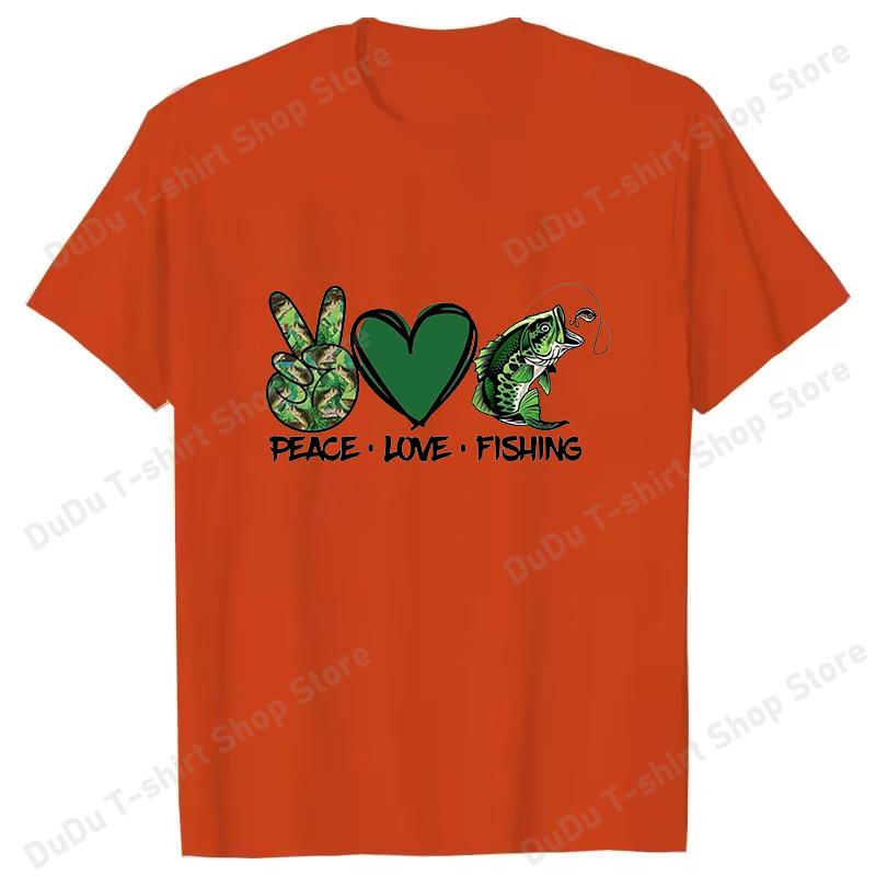 New Peace Love Fshing Printing Tshirt Women Unisex Tees Round Neck Tshirt Unisex Fishing Enthusiast Summer Short Sleeve Tops