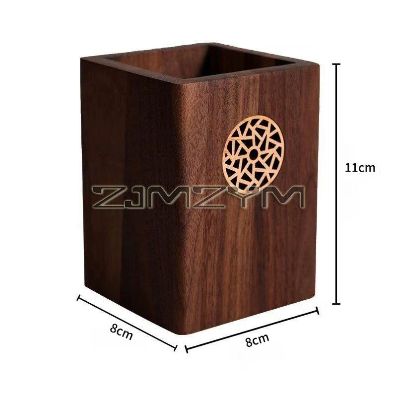 Desk Organizer Multiple Use Wooden Pen Holder Vintage Black Walnut Wooden Pencil Box Square Shape Durable Pen Container School