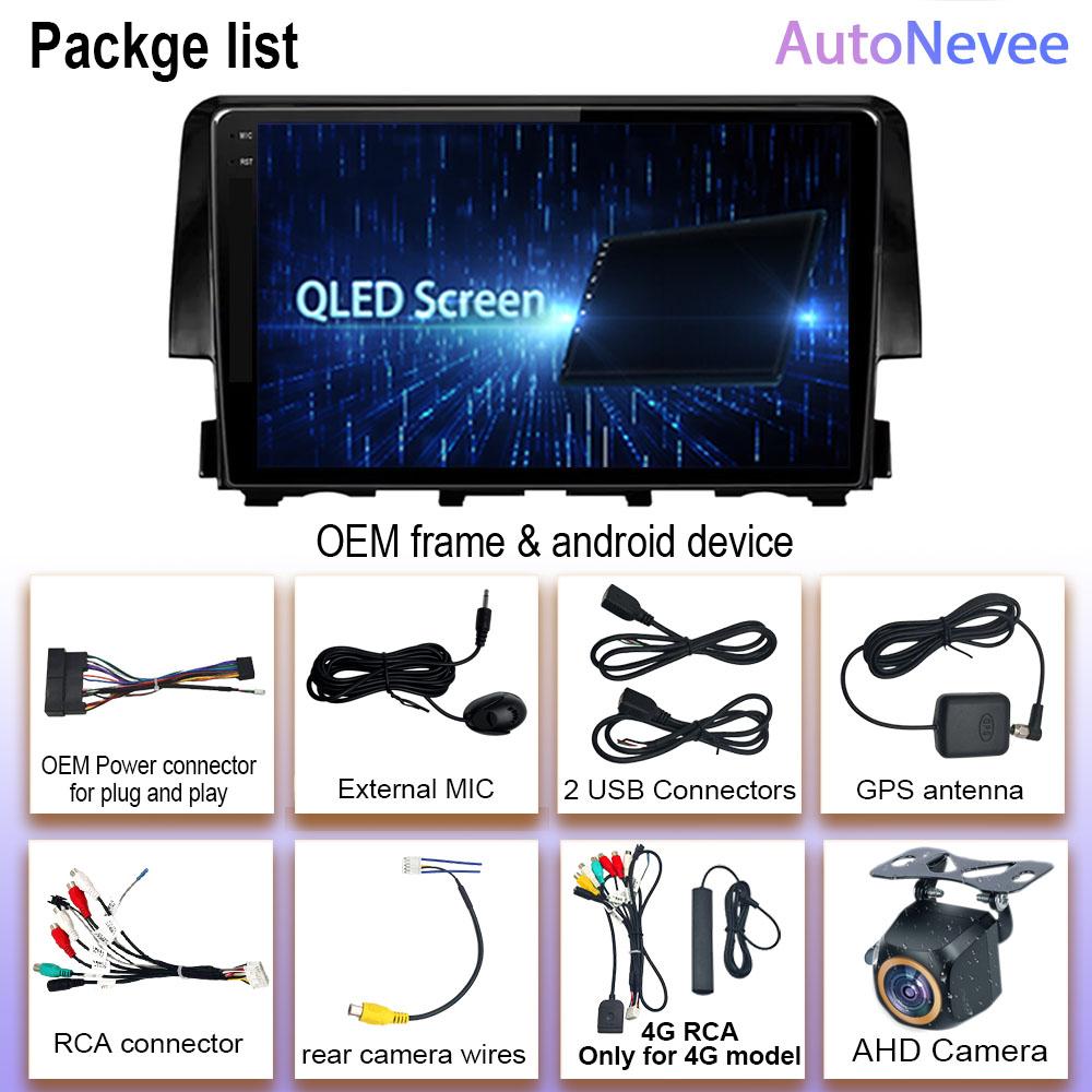 Android 14 For Honda Civic 10 FC FK 2015 - 2020 Car Radio Multimedia Video Player Android Auto Wireless Adapter