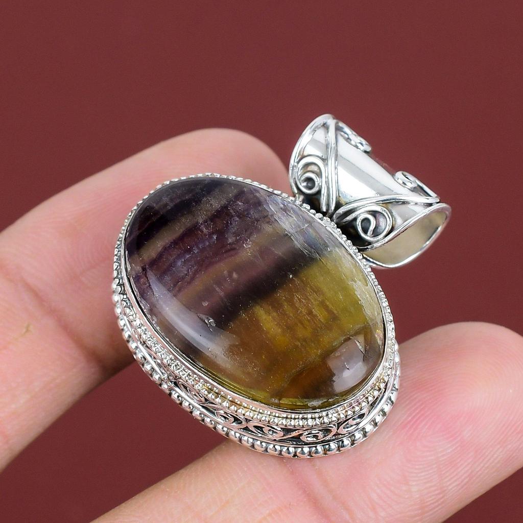 Multi Fluorite Pendant Genuine Gemstone Pendant 925 Sterling Silver Pendant Brand New Jewelry Handmade Pendant Gifts For Mom Vintage Jewelry