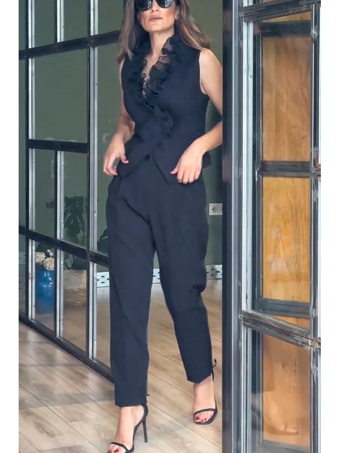 2024 European & American Spring/Summer Sleeveless Pocket Vest & Long Pants Women's Two-Piece Set