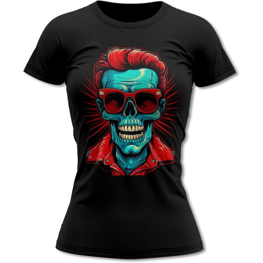 Bands and Bones Greaser Skull 2 Rockabilly Women s T-Shirt XXXXXL разноцветный