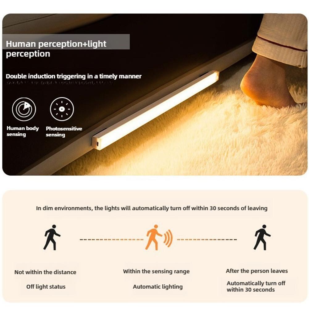 1pc Motion Sensor Night Light Wireless USB Rechargeable with Warm/White Light for Room Cabinet Closet Corridor Stairs